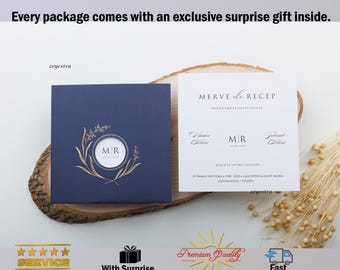 Invito a nozze blu reale, Nikkah islamico arabo, con regalo e spedizione esente da tasse