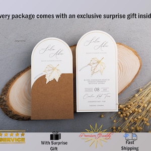 Golden Leaf Hochzeitseinladung, Nikkah-Einladungen, Boho-Einladung, Islamische Einladung mit Geschenken und Versicherter Versand