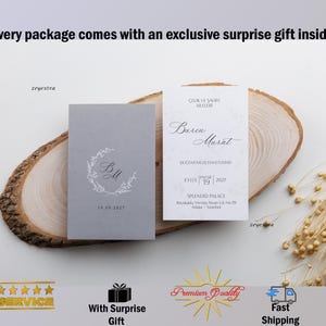 Silver Wedding Invitation, Nikkah Invitations, Bohemian Invitation, Luxury Invitation, Minimalist Invitation with Gifts and Insured Shipping