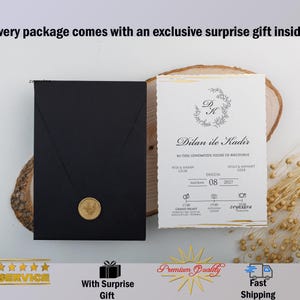 Black Envelope Wedding Invitation, Nikkah Invitations, Bohemian Invitation, Luxury Invitation Minimalist Invitation, Gifts, Insured Shipping