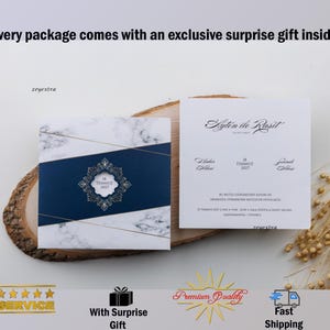 Royal Blue Wedding Invitation, Nikkah Invitations, Bohemian Invitation, Luxury Invitation Minimalist Invitation with Gifts, Insured Shipping