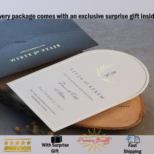 Invitación de boda con forma de arco, invitación personalizada, boda musulmana, invitación personalizada con regalos adicionales y envío asegurado.