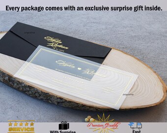 Golden Black Acrylic Nikkah Invitations, Muslim Wedding and Tax-Free Shipping