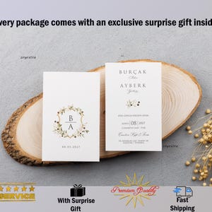Floral Wedding Invitation, Nikkah Invitations, Bohemian Invitation, Minimalist Invitation with Gifts and Insured Shipping