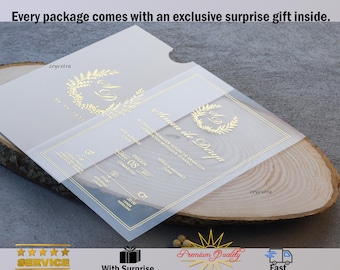 Golden Acrylic Wedding Invitations, Elegant Nikkah, Muslim Wedding and Tax-Free Shipping