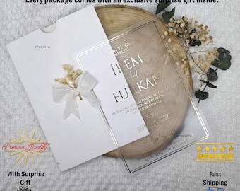 Golden Acrylic Wedding Invitations, Muslim Nikkah, Islamic Design and Tax-Free Shipping