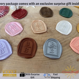 Boogvormige minimalistische lakzegels voor uitnodiging met freebee, aangepaste lakzegelstickers, gepersonaliseerde lakzegels, monogram lakzegel