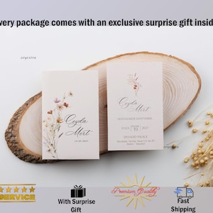 Floral Wedding Invitation, Nikkah Invitations, Bohemian Invitation, Luxury Invitation, Minimalist Invitation with Gifts and Insured Shipping