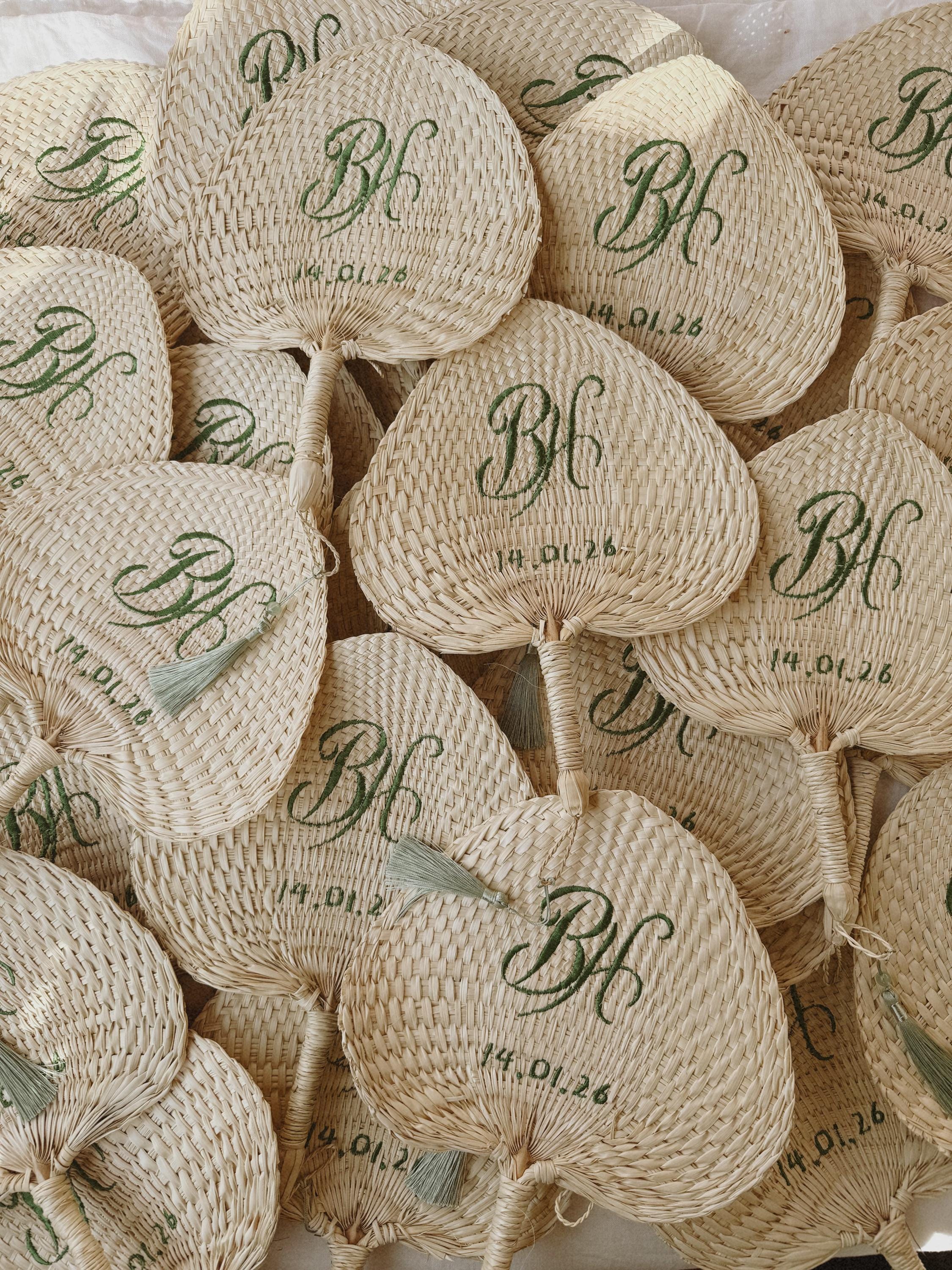 Personalized Emrboidered Calma Hand Fans - Bulk Wedding Favors & Event Accessories (50+ Units)