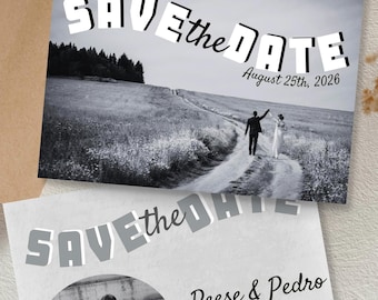 Vintage Retro Postcard Save the Date – Editable Template | Retro Wedding Announcement