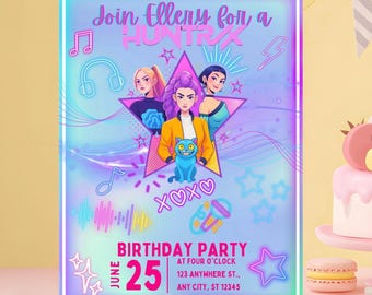 KPop Dämonenjäger Einladungskarte | Neon Popstar (Canva Template)