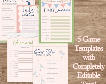 Silly Goose Baby Shower Games: Pastel Canva Templates (Instant Download)