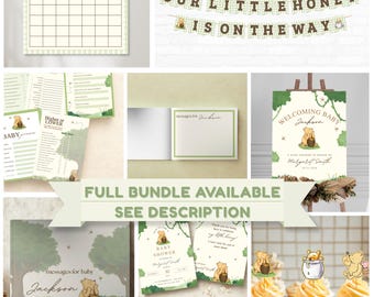 Decorações para chá de bebê do Ursinho Pooh: kit para imprimir (modelo editável)