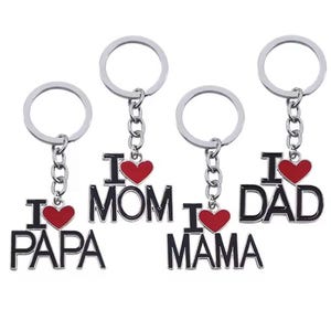 Porte-clés « J'aime maman et papa » avec lettre creuse, cadeau pour les parents, fête des mères, fête des pères, pour lui et elle