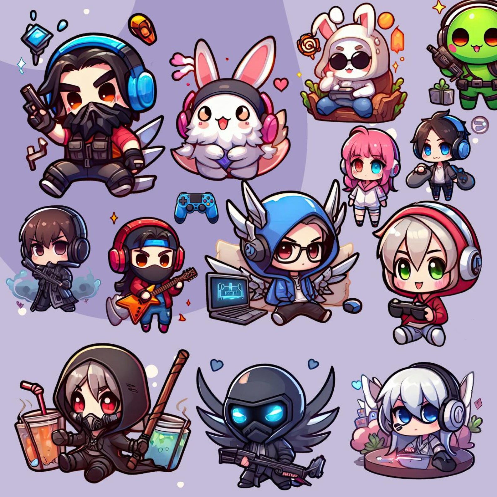 Gamer Chibi Characters Clip Art: Kawaii PNG Graphics (digital Download ...
