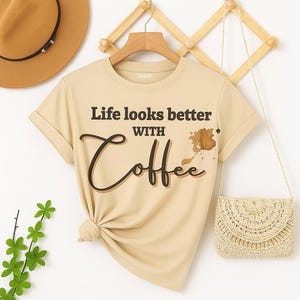 Life looks better with coffee PNG | Trendy PNG | Popular PNG | Cute Iced Coffee Png | Coffee Addict Sticker Design | Daisy Png | Iced Coffee