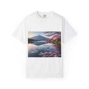 Scenic Mount Fuji Cherry Blossom T-Shirt - Unisex Garment-Dyed Tee for Nature Lovers