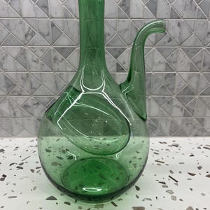 Vintage Green Glass Wine Decanter Pitcher with Ice Chamber