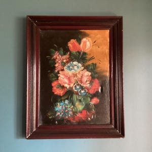 original vintage flower oil painting