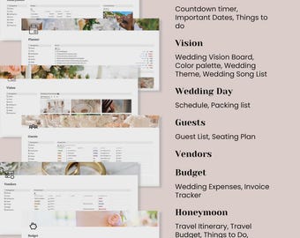 Notion Wedding Planner Dashboard | Budget Tracker, Guest List, Timeline (Digital Download)