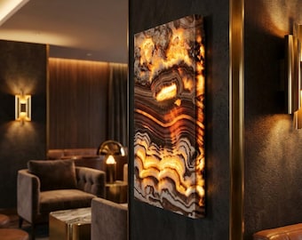 Backlit Onyx Marble Wall Panel, Luxury LED Stone Wall Art, Translucent Marble Decor, Modern Ambient Lighting, Statement Wall Piece
