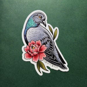 Taube und Pfingstrose Sticker