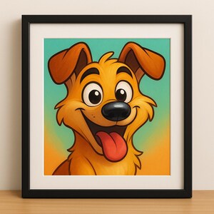 Custom Cartoon Pet Portrait | Digital Pop Style Dog or Cat Art | Personalized Framed Print from Photo | Fun Pet Lover Gift