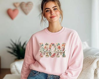 Christian Mom Sweatshirt, Blessed Mom Crewneck, Faith Based Mother’s Day Gift, Floral MOM Sweater, Christian Gift for Mom, Women’s Crewneck