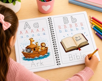 Christian ABC Bundle | Bible Flashcards, Tracing Workbook, Poster (Digital Download)