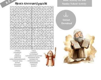 Moses Bible Crossword - Faith-Based Learning Activity - Printable for Sunday School - Answer sheet included