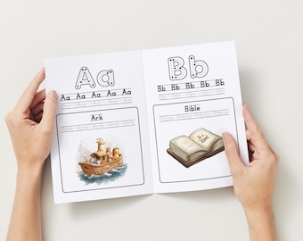 Christian ABC Alphabet Bundle for Kids | Bible ABC Flashcards, Tracing Workbook & Poster | Homeschool Christian Preschool Printable