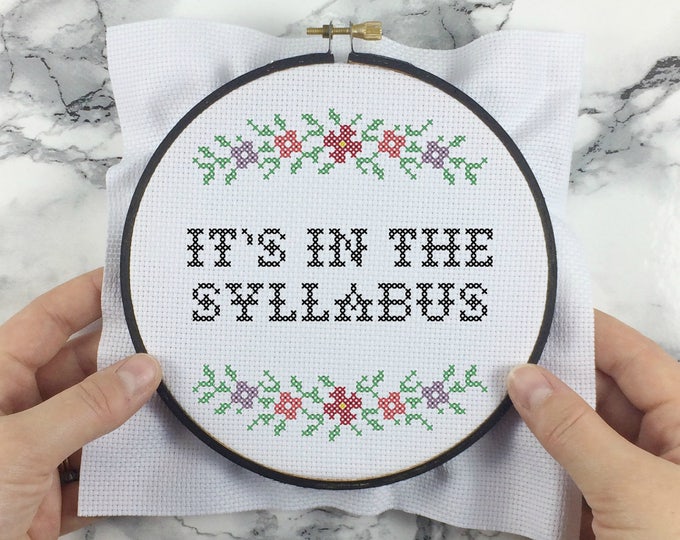 Featured listing image: It's In The Syllabus - wee little samplers - PDF Cross-stitch Pattern - INSTANT DOWNLOAD