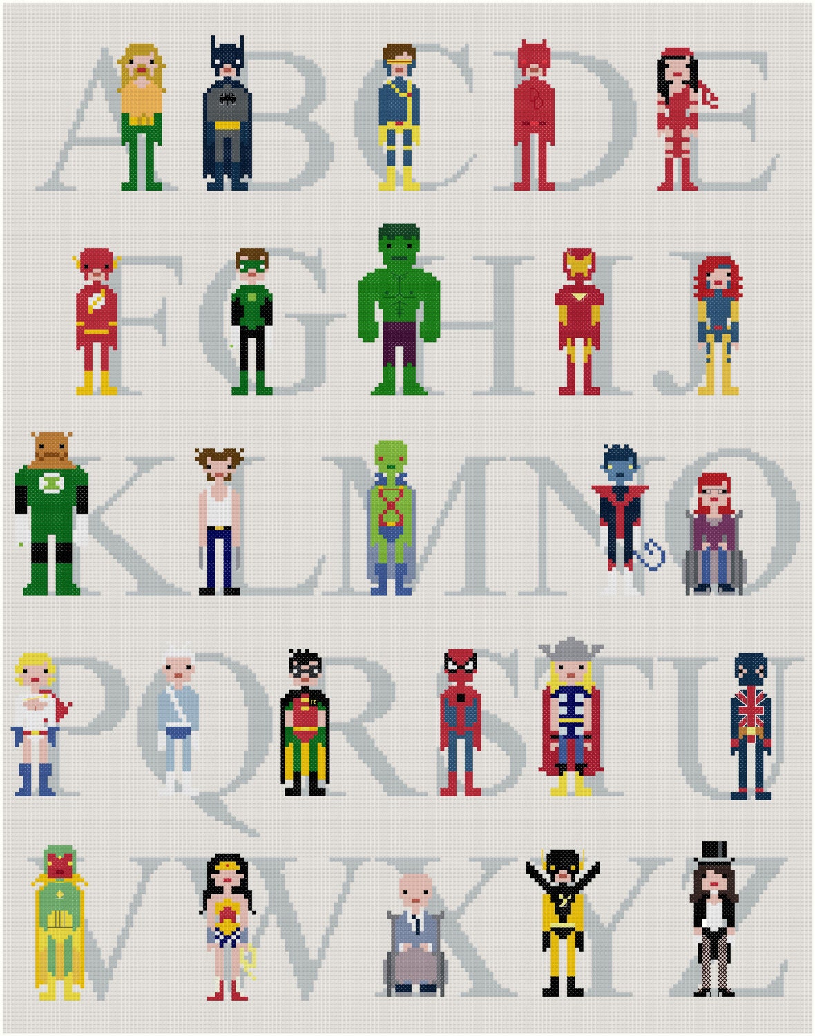 Superhero Alphabet Sampler The Original Pixel People Pdf Cross Stitch Pattern Instant Download