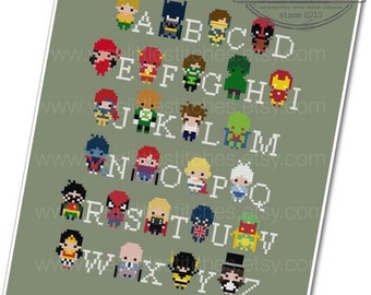 Superhero Alphabet Sampler - The *Original* Pixel People Minis - PDF Cross-stitch Pattern - INSTANT DOWNLOAD