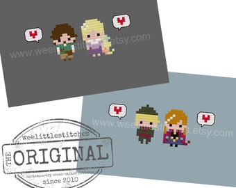 Storybook Romance Collection 5 - Rapunzel & Frozen - The *Original* Pixel People Minis - 2 PDF Cross-stitch Patterns