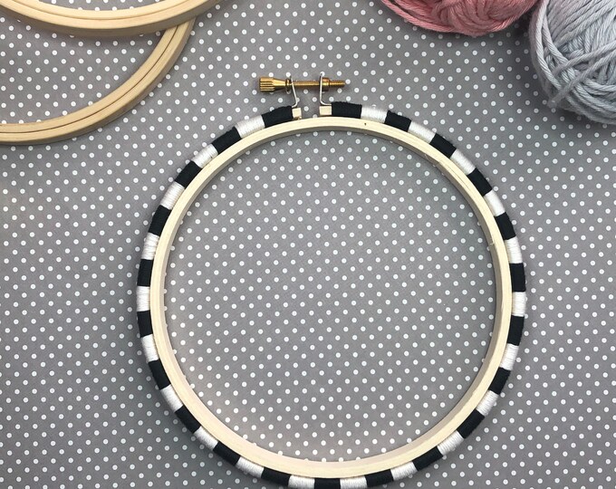 Featured listing image: 5 Inch Threadwrapped Hoop - Black & White - Embellished Embroidery Hoop - display hoop - embroidery hoop