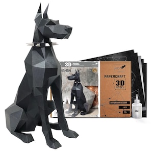DOBERMAN Bastelpackung, Dobermann Skulptur, 3D Origami Dobermann, Papercraft Hund, Low Poly Dobermann, Paperraz