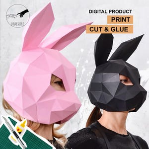 RABBIT Mask Papercraft pdf template, DIY paper mask, Masquerade mask, Hare mask, Low Poly Rabbit mask, Mask for photo, PAPERRAZ
