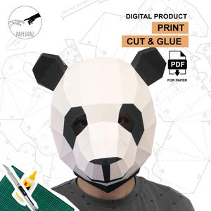 PANDA mask pdf, Papercraft printable template for Adults and Teens, DIY Mask for photo,  papercraft mask, Low Poly Panda, PAPERRAZ