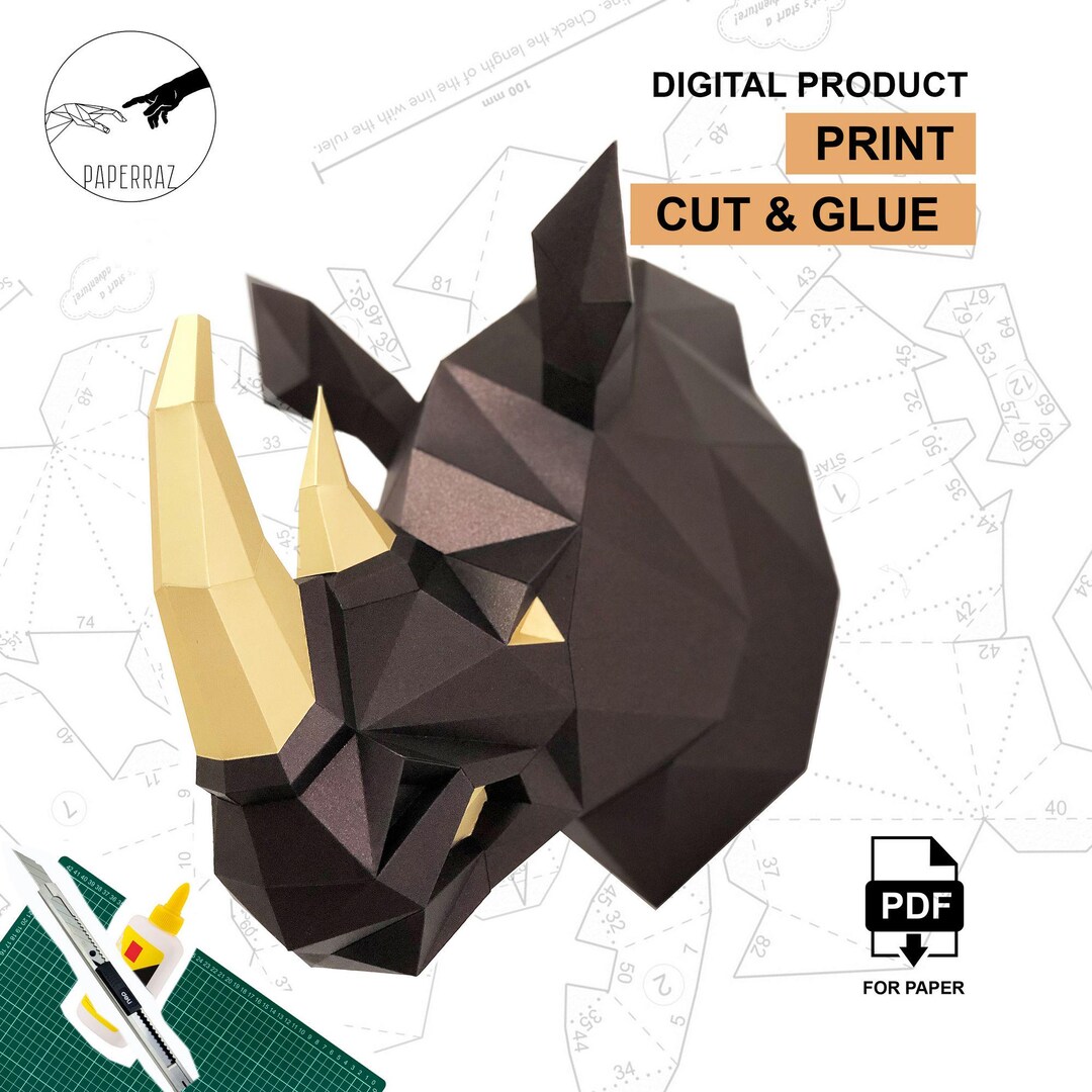 RHINO Papercraft Pdf, DIY Printable Template, Rhino 3D Paper Sculpture ...