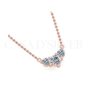 Three Stone Diamond Necklace | Round Cut Trio Pendant | Elegant Anniversary Gift for Her