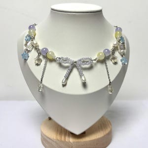 Whimsical Pastel Necklace – REAL Freshwater Pearls, Glass Star Charms & Beaded Bow