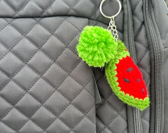 Crochet Watermelon Slice Keychain, Watermelon Slice Keychain, Bag Charm, Cute Gifts for Girls, Handmade Gifts