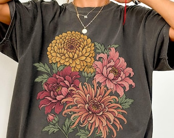 Vintage Chrysanthemum Shirt, Comfort Color Fall Floral Tee, Fall Flower Tshirt, Flower Lover Gift, Gift for Gardener
