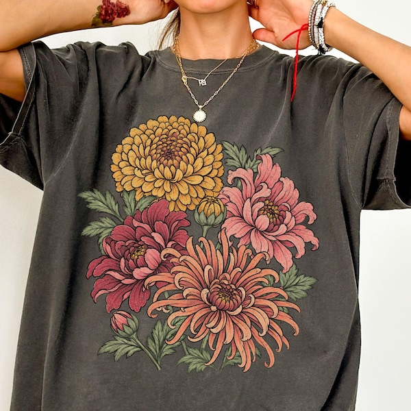 Vintage Chrysanthemum Shirt, Comfort Color Fall Floral Tee, Fall Flower Tshirt, Flower Lover Gift, Gift for Gardener