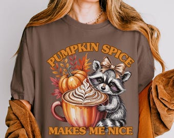 Pumpkin Spice Latte Shirt, Comfort Colors Pumpkin Coffee Shirt, Funny Racoon Shirt, Fall Graphic Tee, Autumn Cozy T-Shirt
