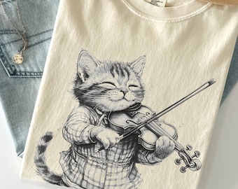 Cat Musician T-shirt, Comfort Colors Playing Violin Shirt, Funny Cat Shirt, Classic Music Shirt, Violinist Shirt, Violin Gift, Cat Mom Gift