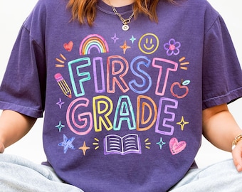 Custom First Grade Teacher Shirt, Comfort Colors 1st Grade Shirt, Hand-Drawn Doodle Back to School Tshirt, Teacher Appreciation Gift