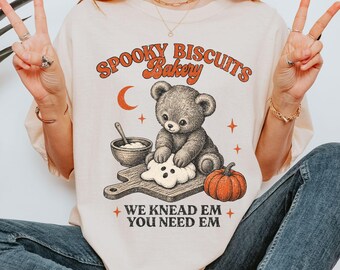 Halloween Teddy Bear Shirt, Comfort Colors Halloween Shirt, Cute Bear Halloween Tee, Baking Bear Tee, Ghost Biscuit Shirt, Cute Fall Gift