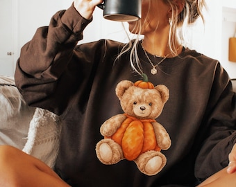 Pumpkin Teddy Bear Sweatshirt, Fall Teddy Bear Crewneck, Pumpkin Season Shirt, Cozy Fall Gift